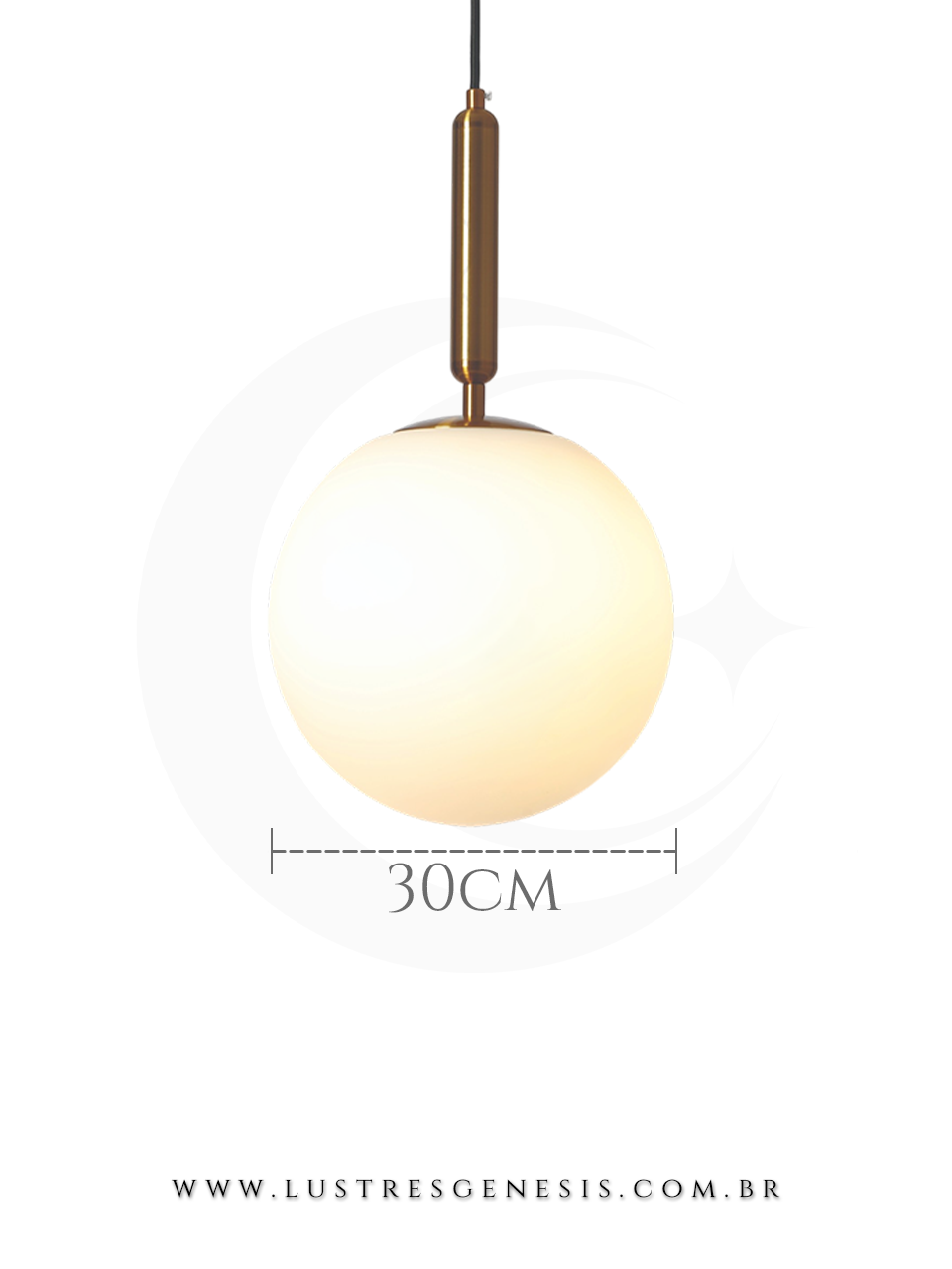 Pendente Moderno Globo de Vidro Branco Metal Bronz